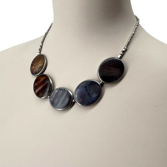 J. Jill Beaded Necklace Shell Multi Disc Mother Pearl Pendant Silver Tone Adjust - Picture 7 of 10